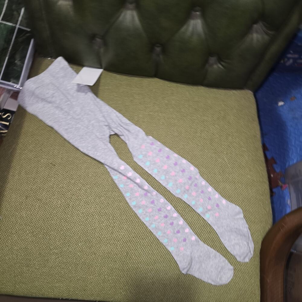 Girls Tights Grey with Hearts purple pink teal NWT